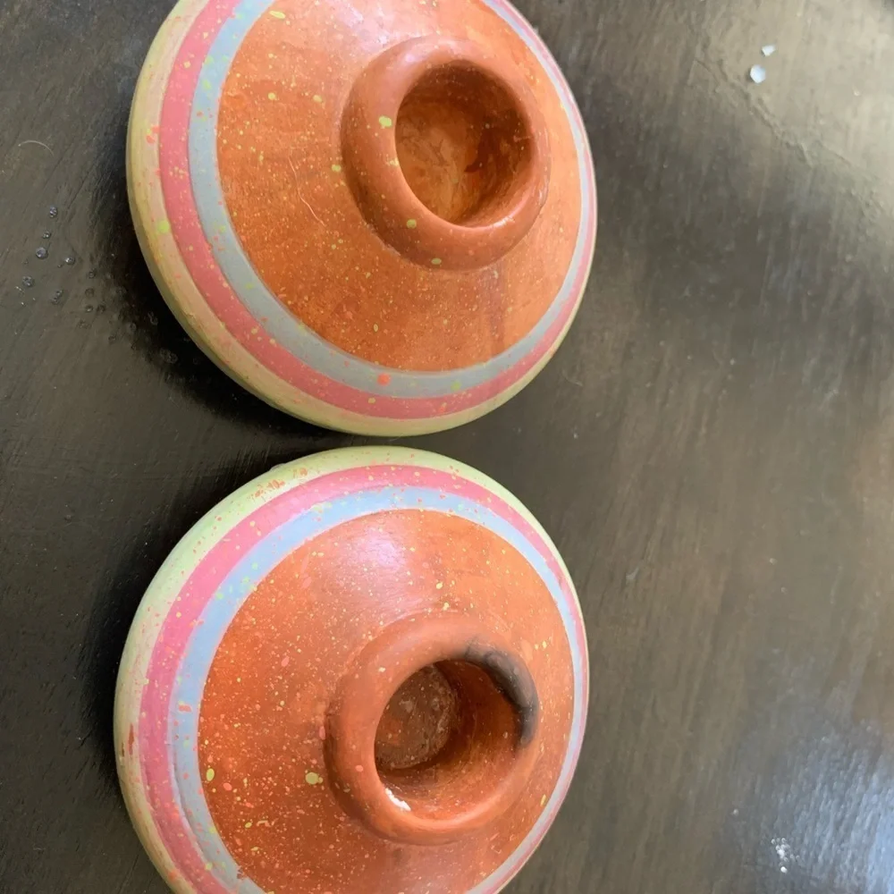 Southwest Pottery pair of Candle holders. 3” wide